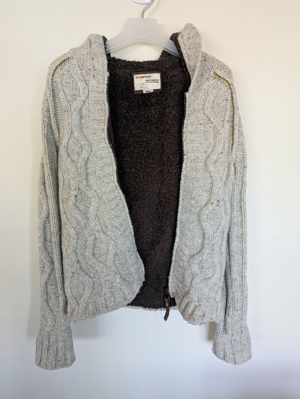 Energie Miss Sixty Cable Knit Wool Sweater Cardigan Size Small Grey Gray